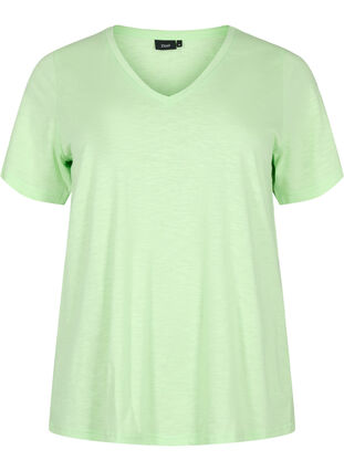Kortärmad enkel t-shirt med v-ringning, Paradise Green, Packshot image number 0