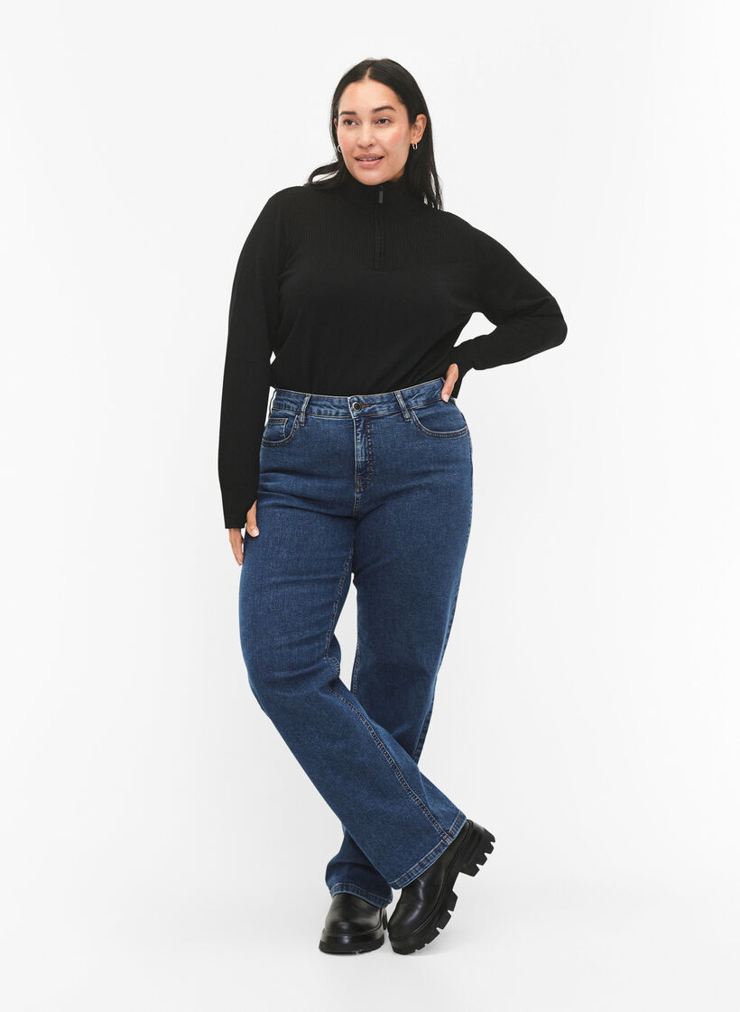 Pullover i viskos med hög hals och dragkedja, Black, Model image number 3