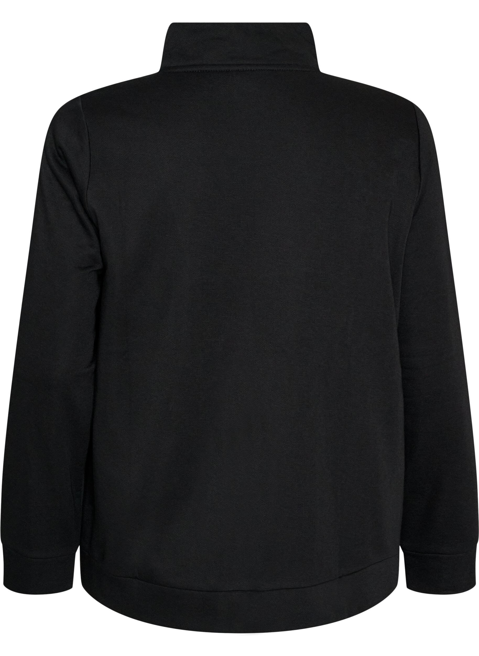 ZizziSweatshirt med h&ouml;g krage och dragkedja, Svart, Packshot image number 1
