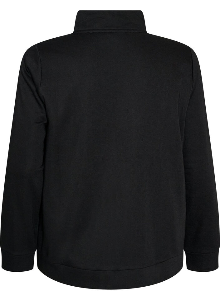 Sweatshirt med h&ouml;g krage och dragkedja, Svart, Packshot image number 1