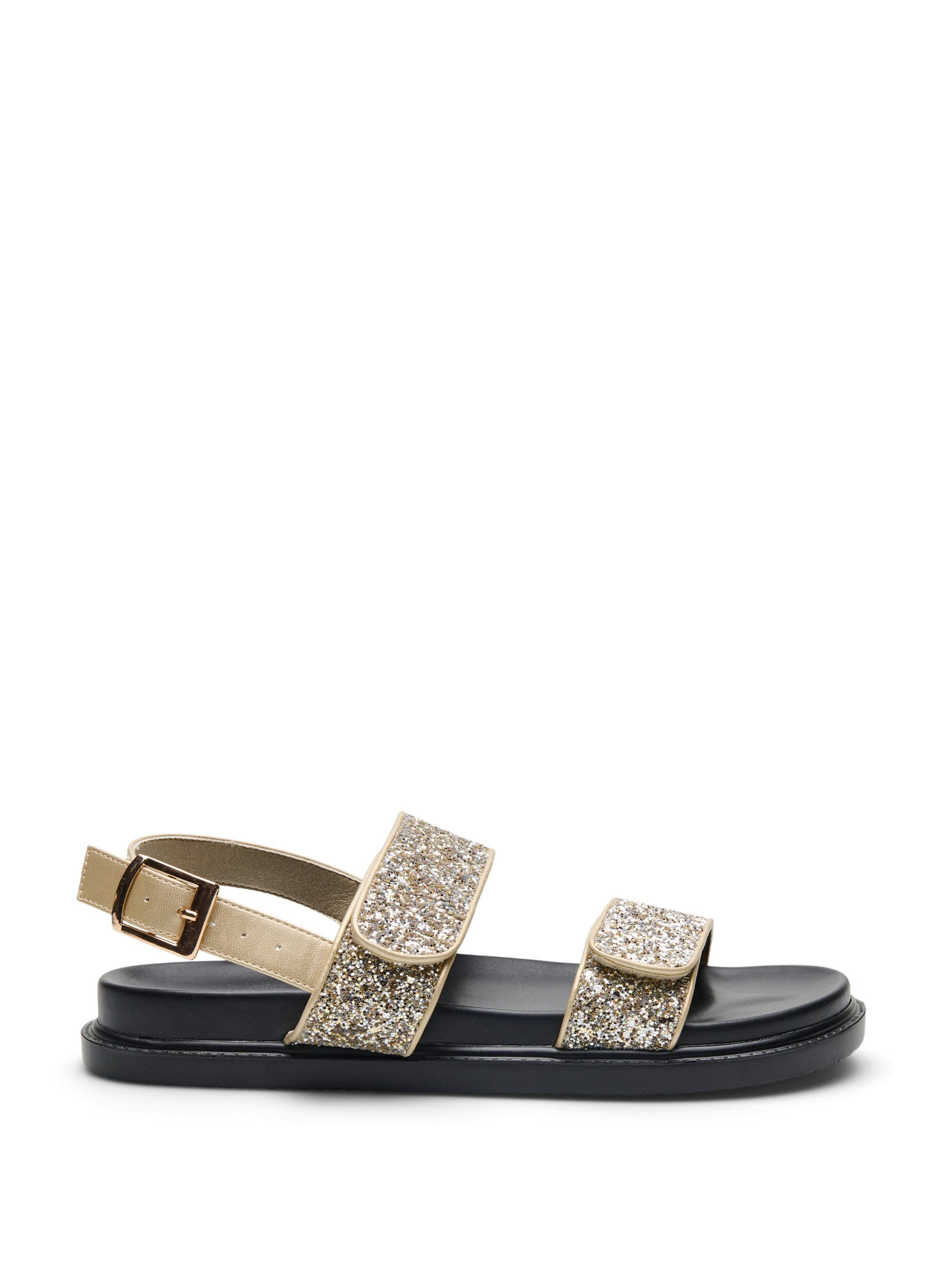 Zizzi Wide fit - Glittersandal med kardborrekn&auml;ppning, Guld, Packshot image number 0