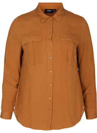 Viskosskjorta med bröstfickor, Argan Oil, Packshot image number 0
