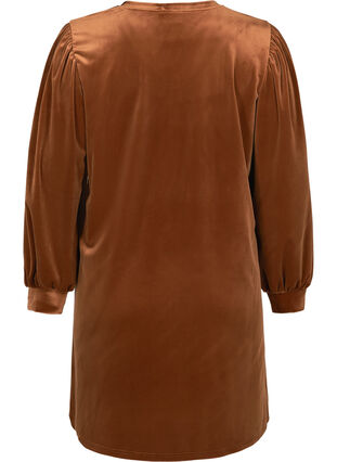 Klänning i velour med långa puffärmar, Brown ASS, Packshot image number 1