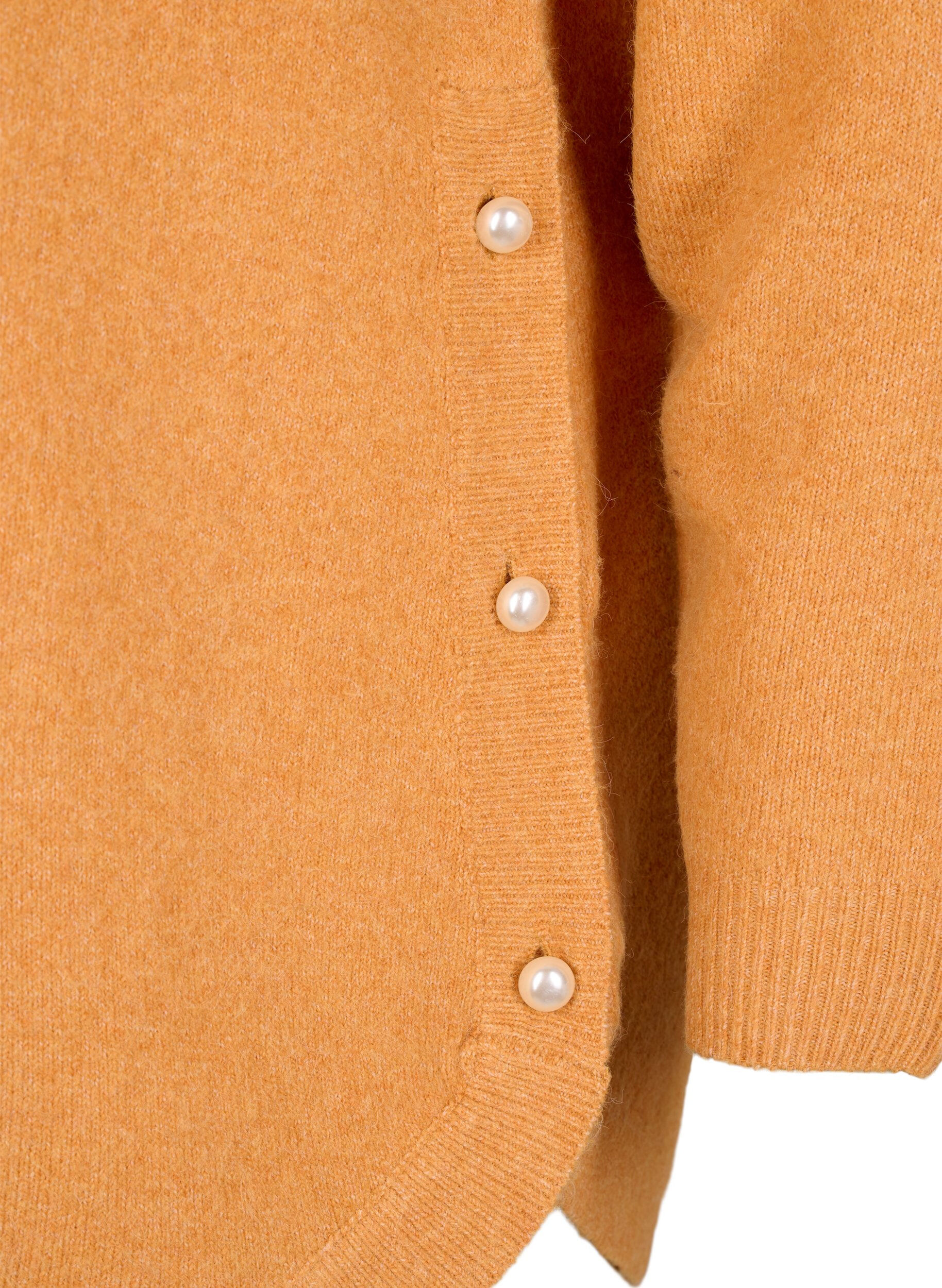 Zizzi Stickad blus med p&auml;rldetaljer, Yam White Mel., Packshot image number 3