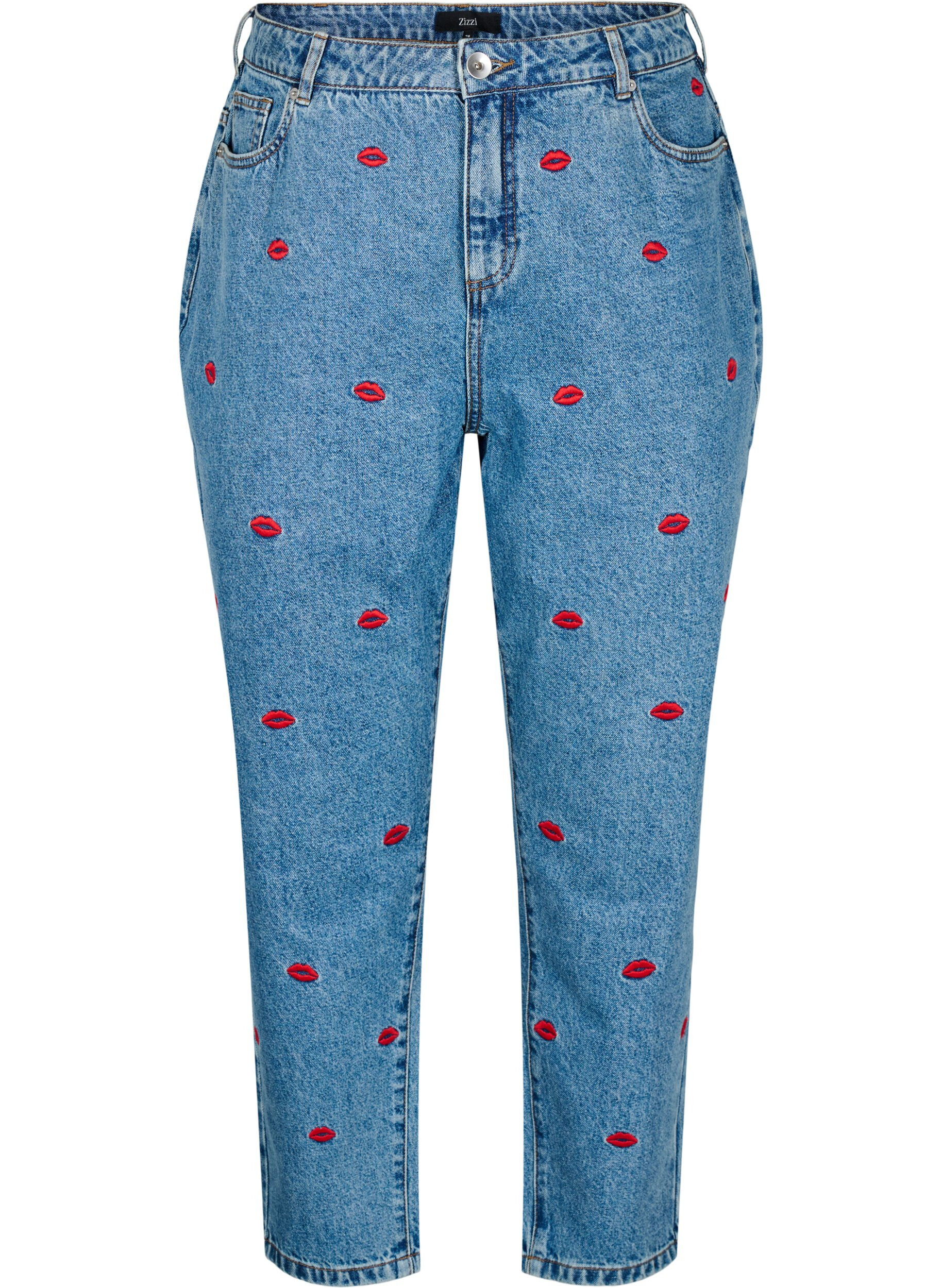 Mille Mom Fit-jeans med broderier