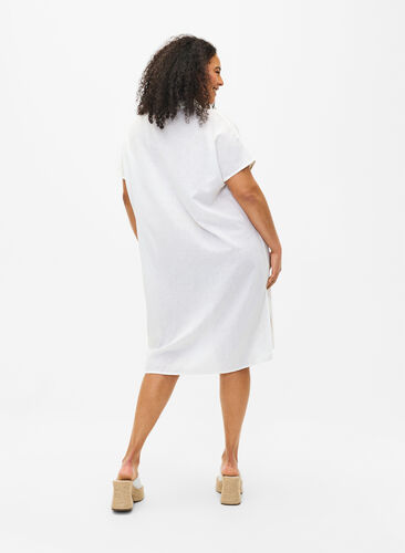 Lång skjorta i bomullsblandning med linne, Bright White, Model image number 1