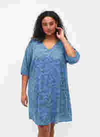 Kortärmad klänning med struktur, Coronet Blue, Model