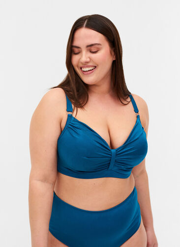 Mönstrad bikini-bh med bygel och uttagbara inlägg, Ink Blue, Model image number 0