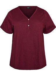 T-shirt med knappdetalj, M&ouml;rk Bordeaux