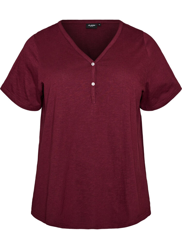 T-shirt med knappdetalj, M&ouml;rk Bordeaux, Packshot image number 0