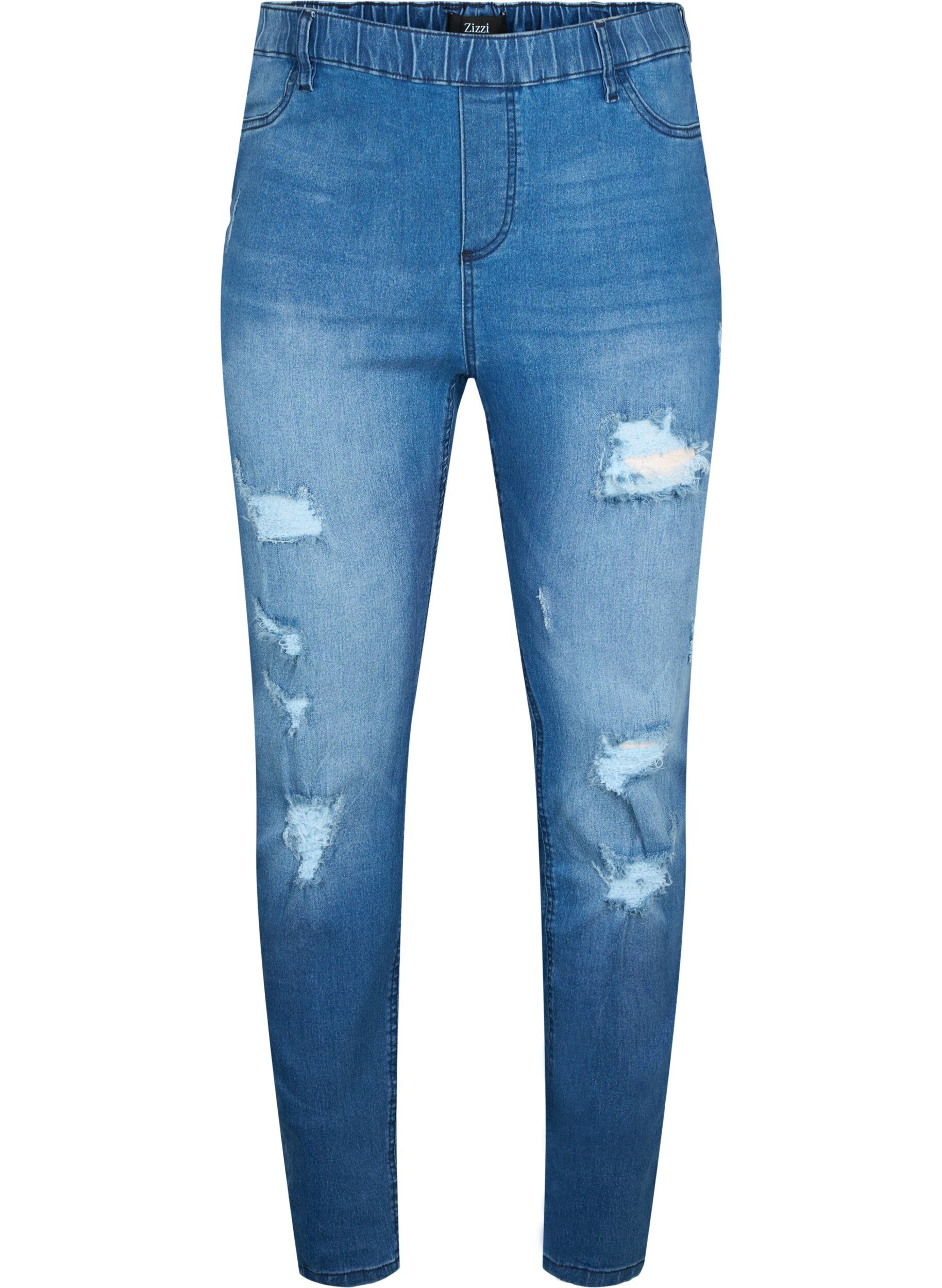 Zizzi Jeggings med slitna detaljer, Dark blue, Packshot image number 0