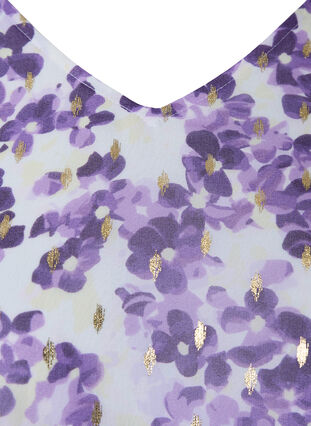 Blommig blus med långa ärmar och v-hals, Beige/Purple Flower, Packshot image number 2