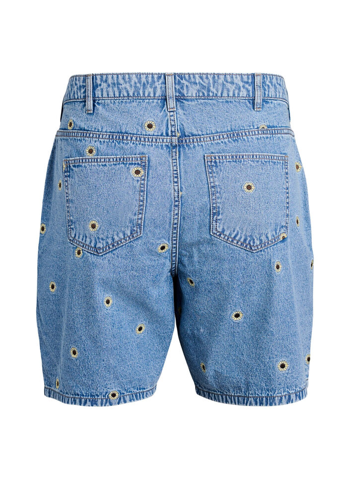 Jeansshorts med broderade blommor, Bl&aring;, Packshot image number 1