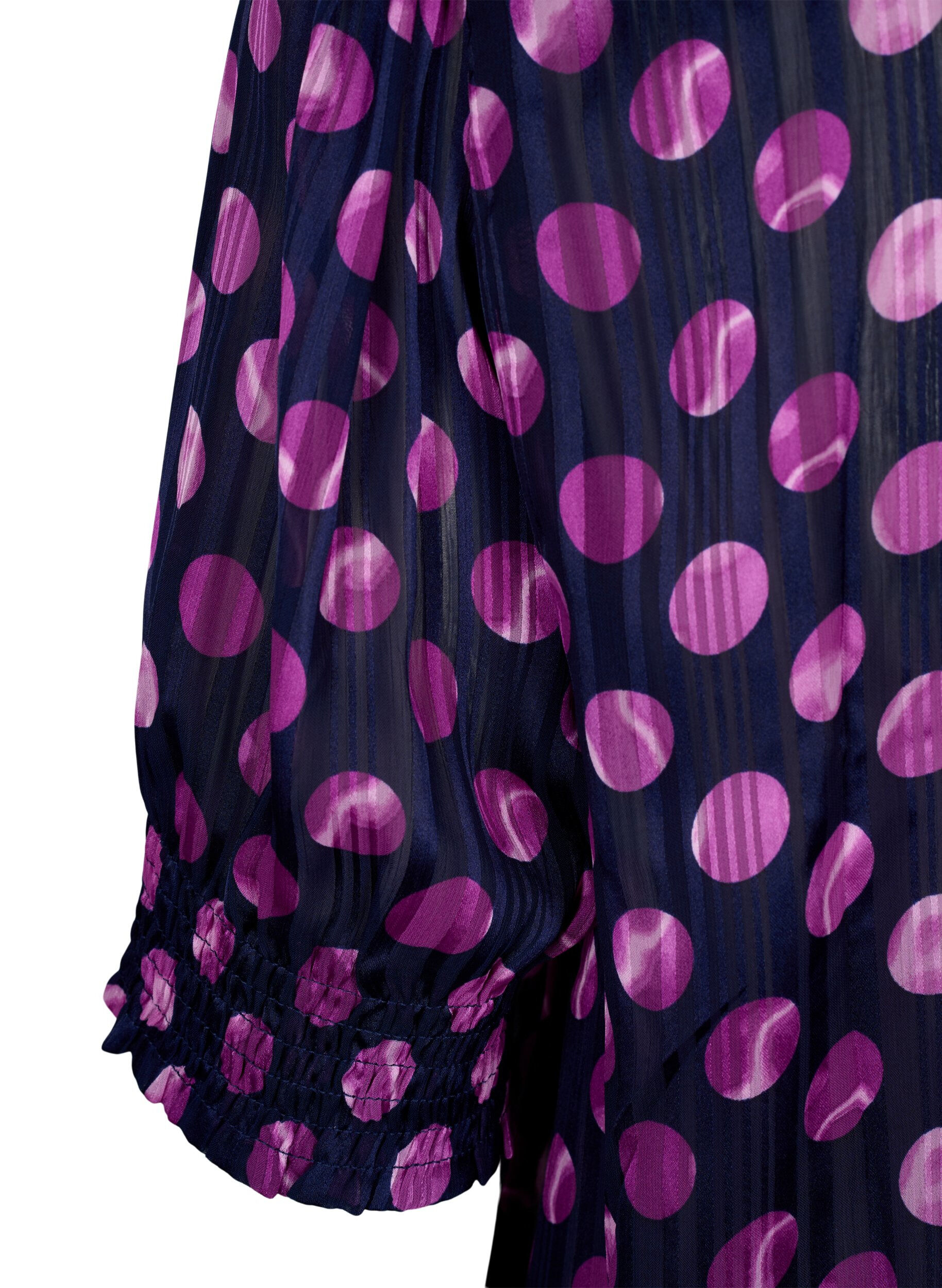 Zizzi Kort&auml;rmad smockad blus med tryck, Medieval Bl. Dot AOP, Packshot image number 3