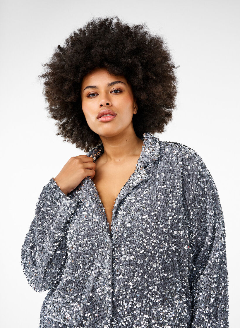 Paljettkavaj med fickor, Silver, Image image number 0