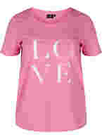 T-shirt i bomull med texttryck, Cyclamen LOVE