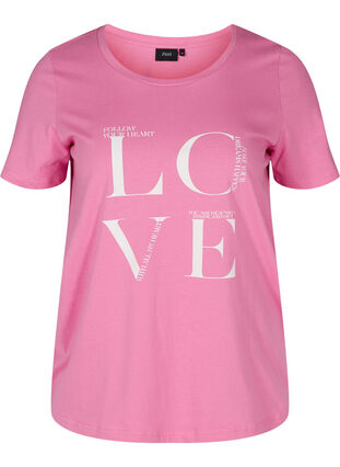 T-shirt i bomull med texttryck, Cyclamen LOVE, Packshot image number 0