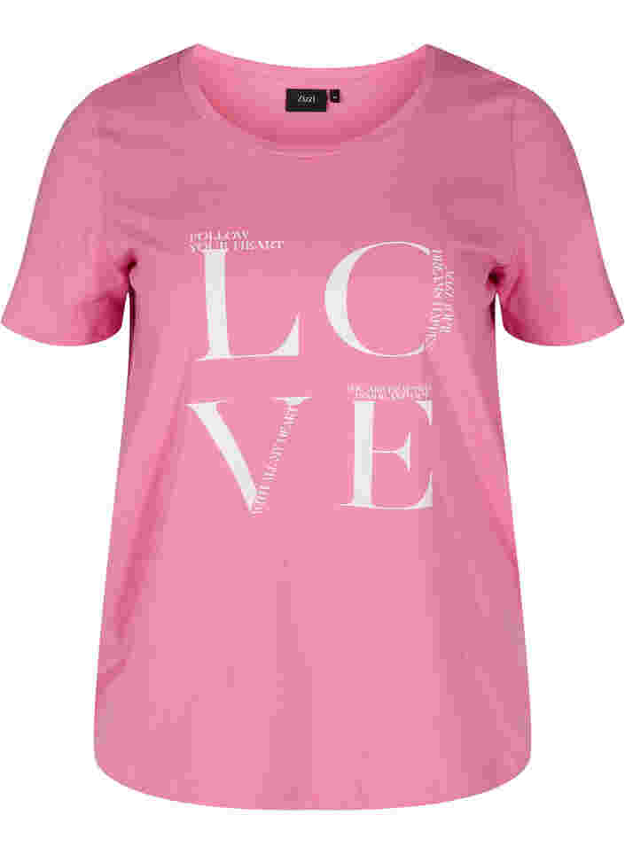 T-shirt i bomull med texttryck, Cyclamen LOVE, Packshot image number 0