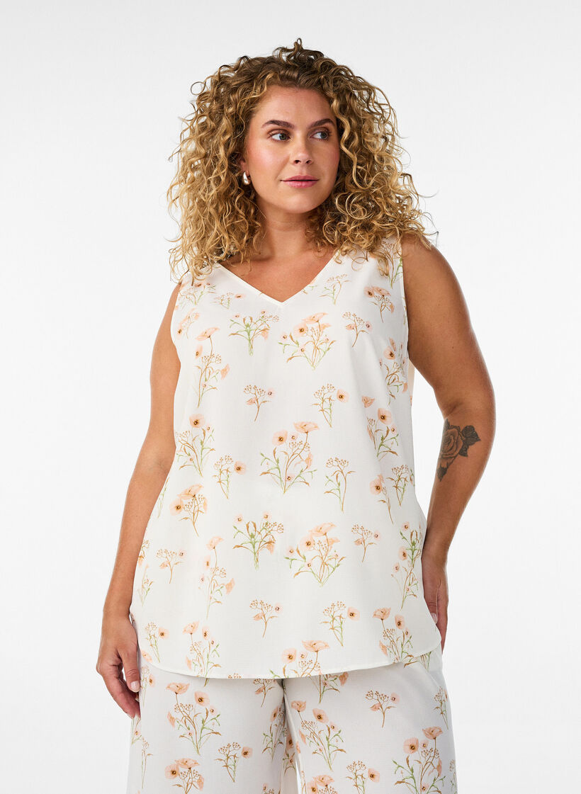 M&ouml;nstrad topp med v-ringning, Vit, Model image number 0