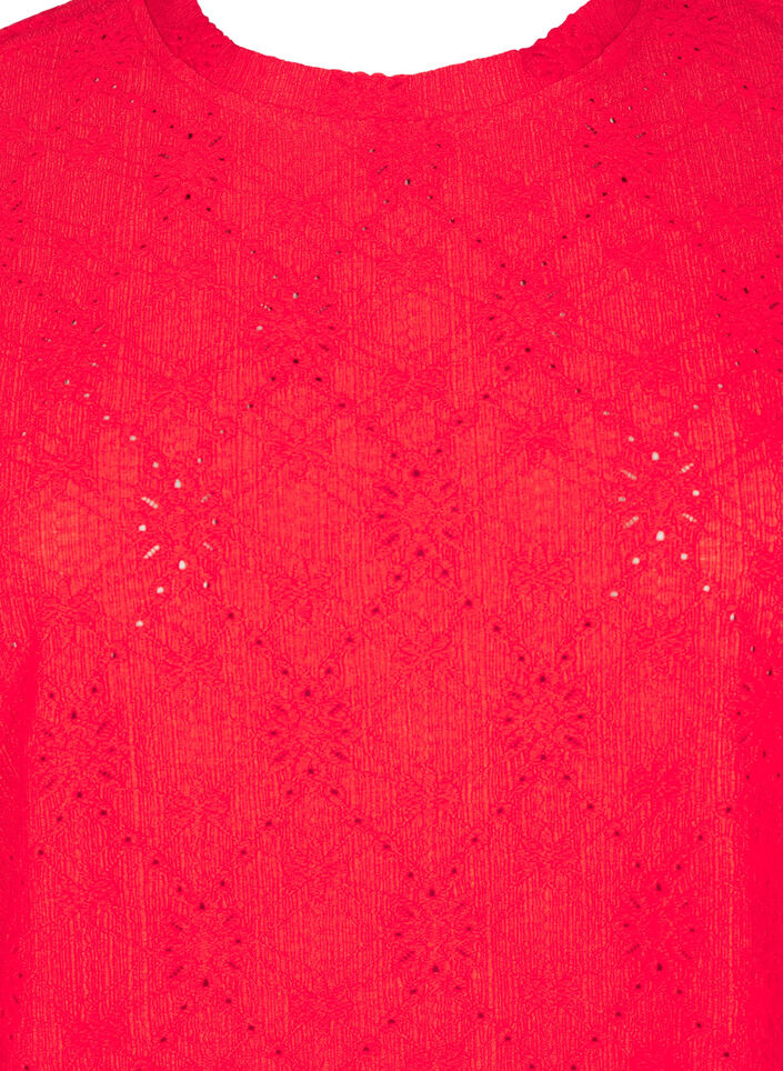 Blus med korta ärmar och blommig broderi, Flame Scarlet, Packshot image number 2