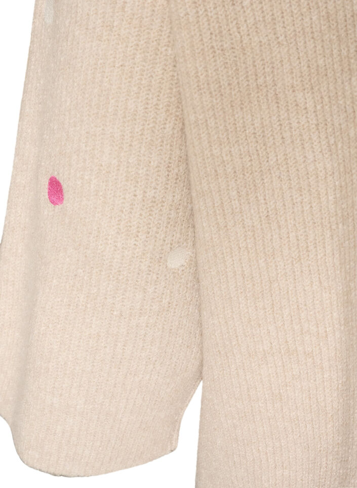Stickad blus med sm&aring; broderade motiv, Beige, Packshot image number 3