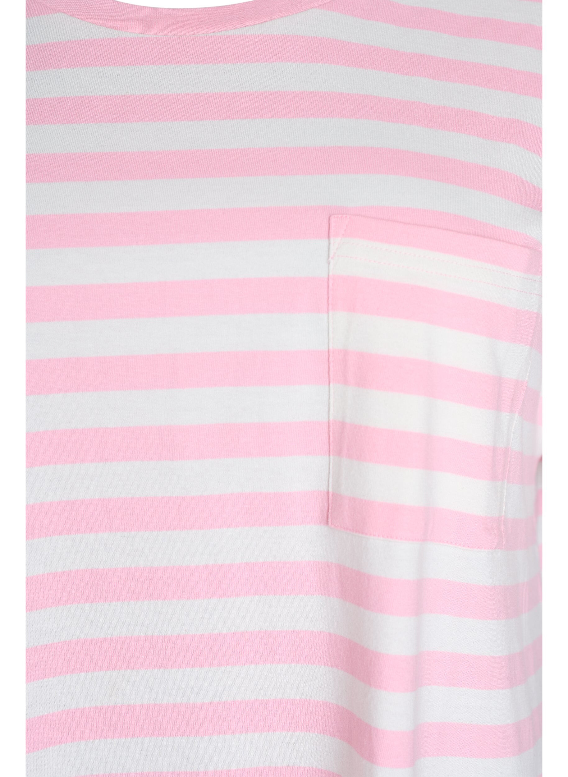 Zizzi L&aring;ng natt-t-shirt i ekologisk bomull med r&auml;nder, Rosa, Packshot image number 2