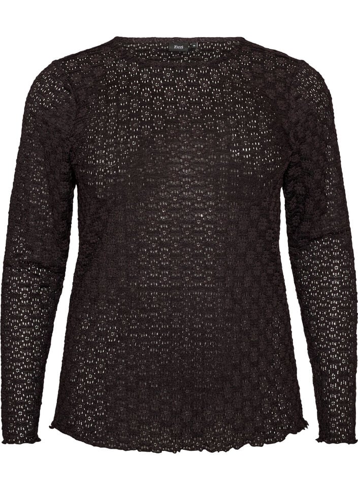 Blus med h&aring;lm&ouml;nster och l&aring;nga &auml;rmar, Svart, Packshot image number 0