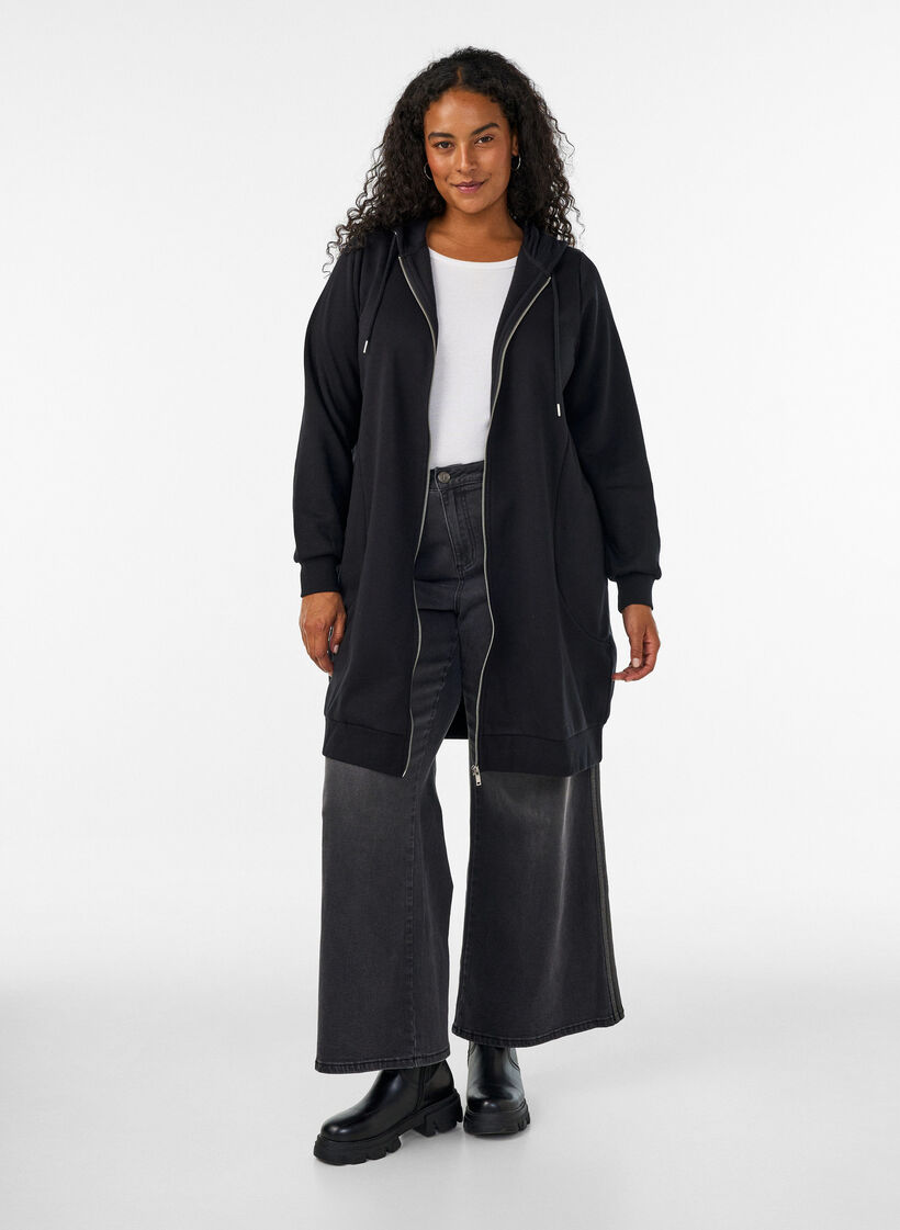 L&aring;ng huvtr&ouml;ja med dragkedja och fickor, Svart, Model image number 1