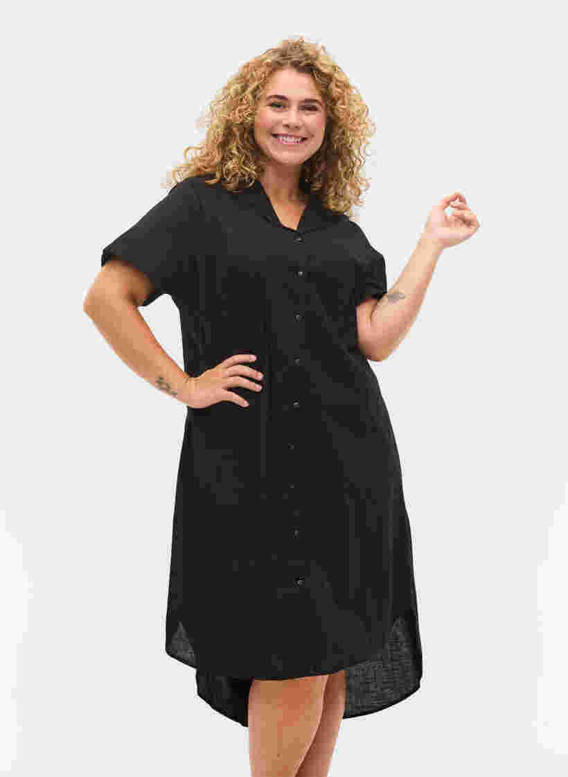 Lång bomullsskjorta med korta ärmar, Black, Model image number 0