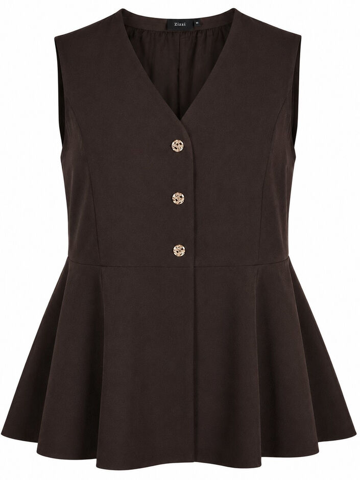 Kritstrecksrandig v&auml;st med peplum, Brun, Packshot image number 0