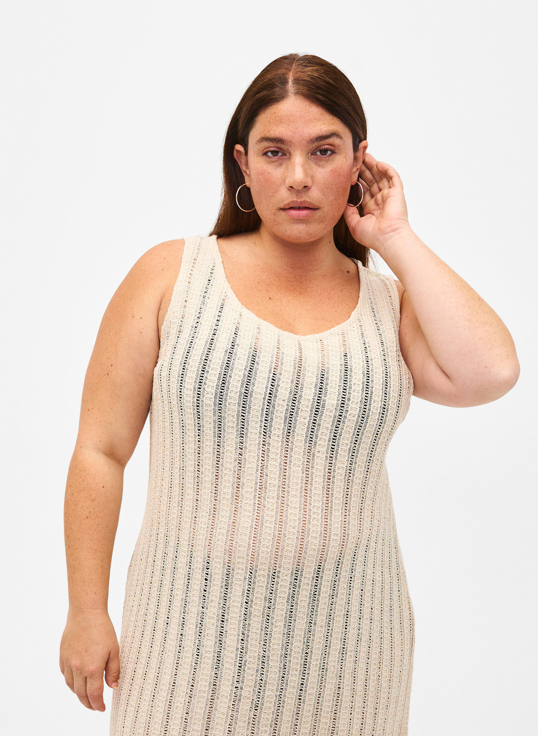 Zizzi L&auml;tt v&auml;vd strandkl&auml;nning med slits, Brazilian Sand, Model image number 2