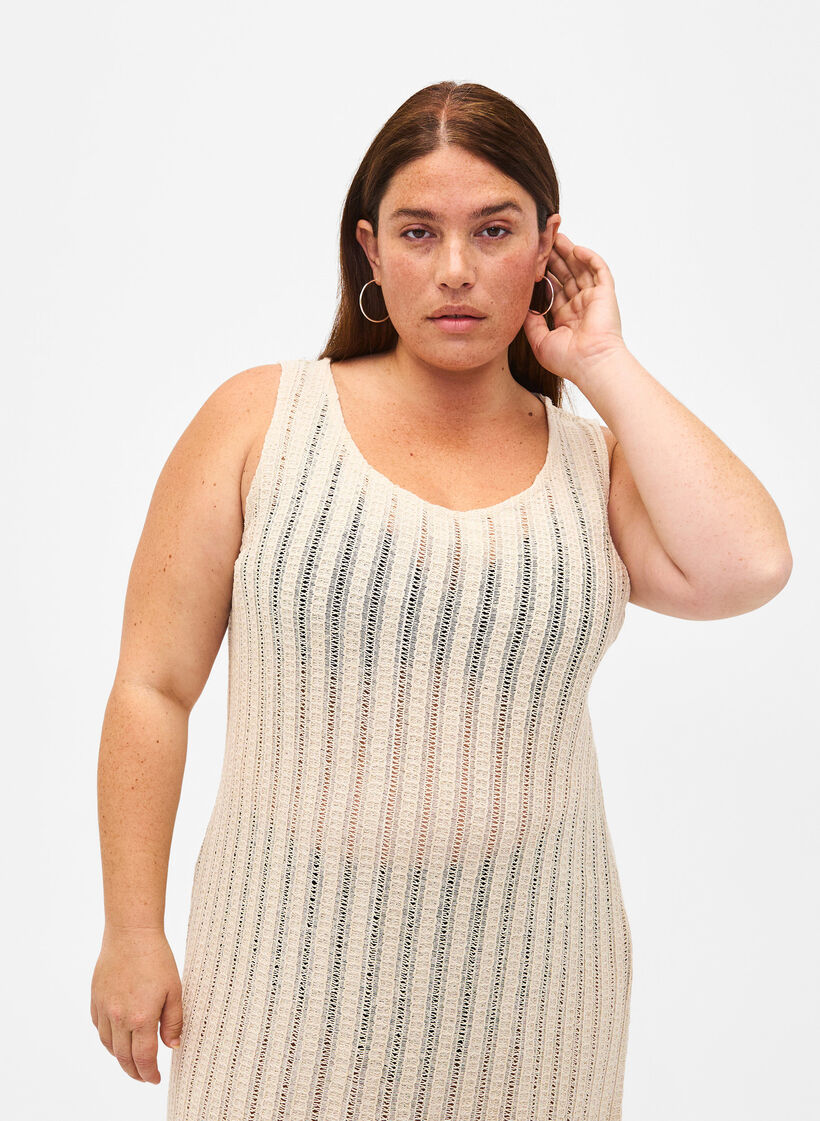 Lätt vävd strandklänning med slits, Brazilian Sand, Model image number 2