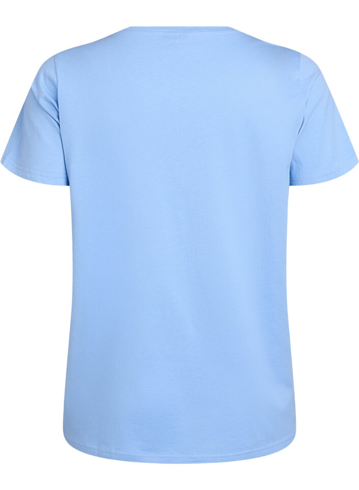 T-shirt i ekologisk bomull med blommigt broderi, Della R. Blue w. EMB, Packshot image number 1