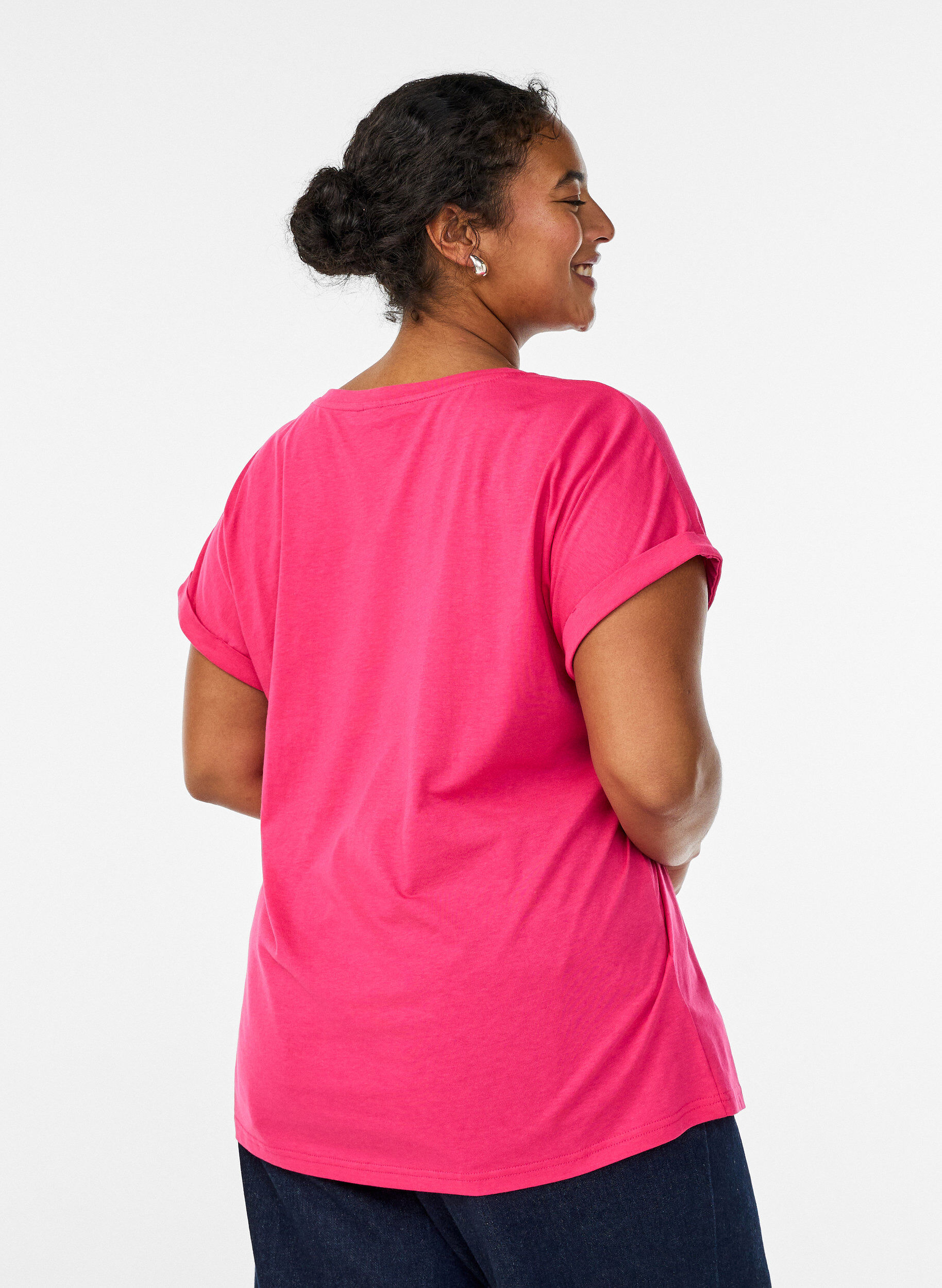 ZizziKort&auml;rmad t-shirt i bomullsmix, Rosa, Model image number 2