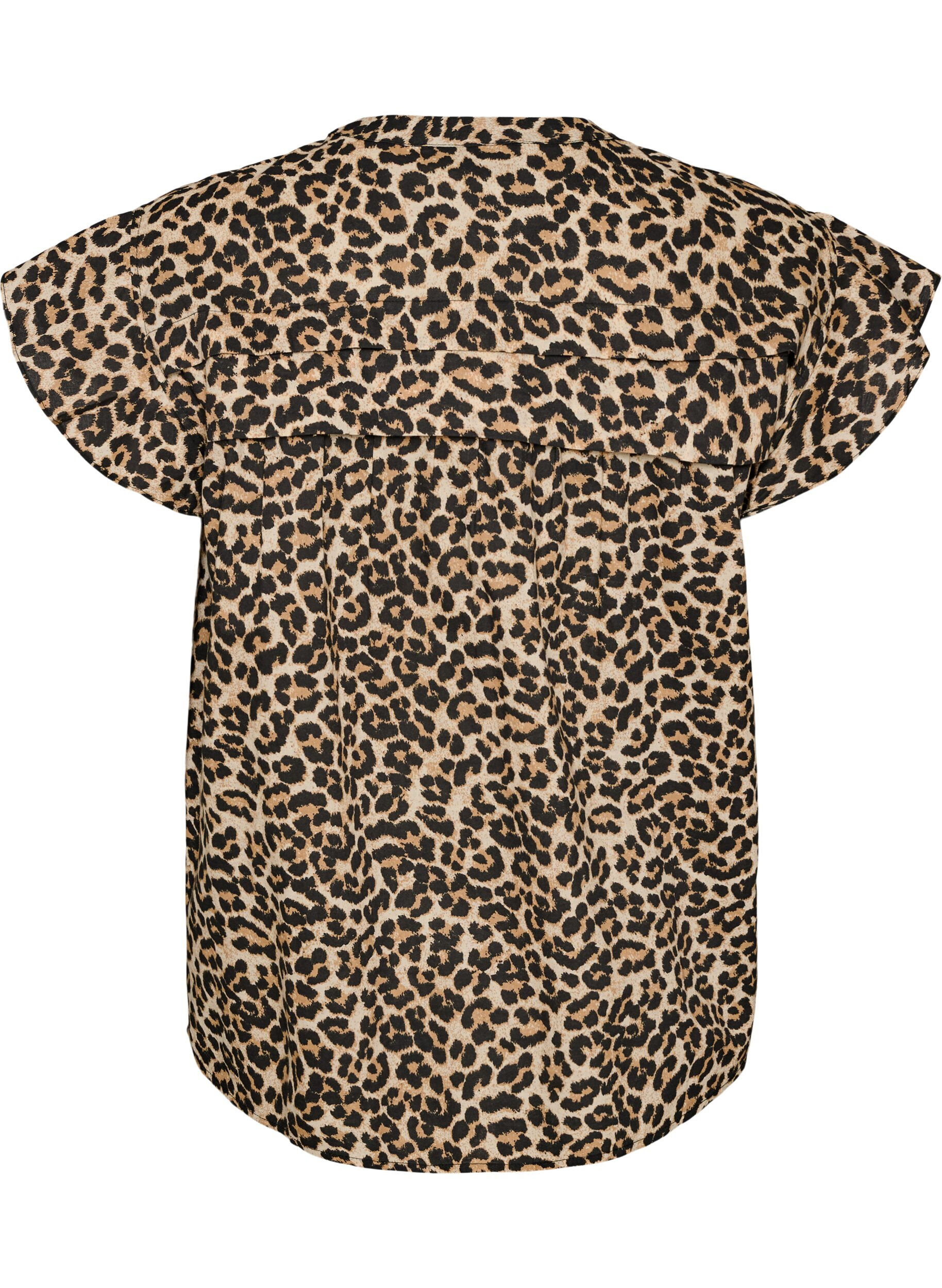 Zizzi&Auml;rml&ouml;s a-linjeformad skjortblus i bomull, Brun, Packshot image number 1