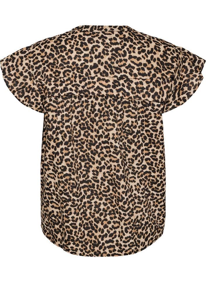 &Auml;rml&ouml;s a-linjeformad skjortblus i bomull, Brun, Packshot image number 1