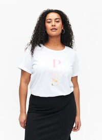 T-shirt i bomull med texttryck, B. White w. Paris, Model