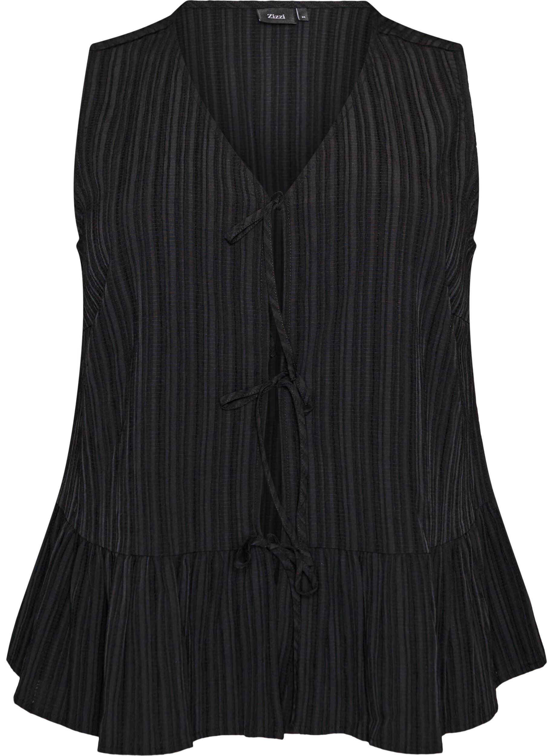 Zizzi&Auml;rml&ouml;s blus med struktur och knytning, Svart, Packshot image number 0