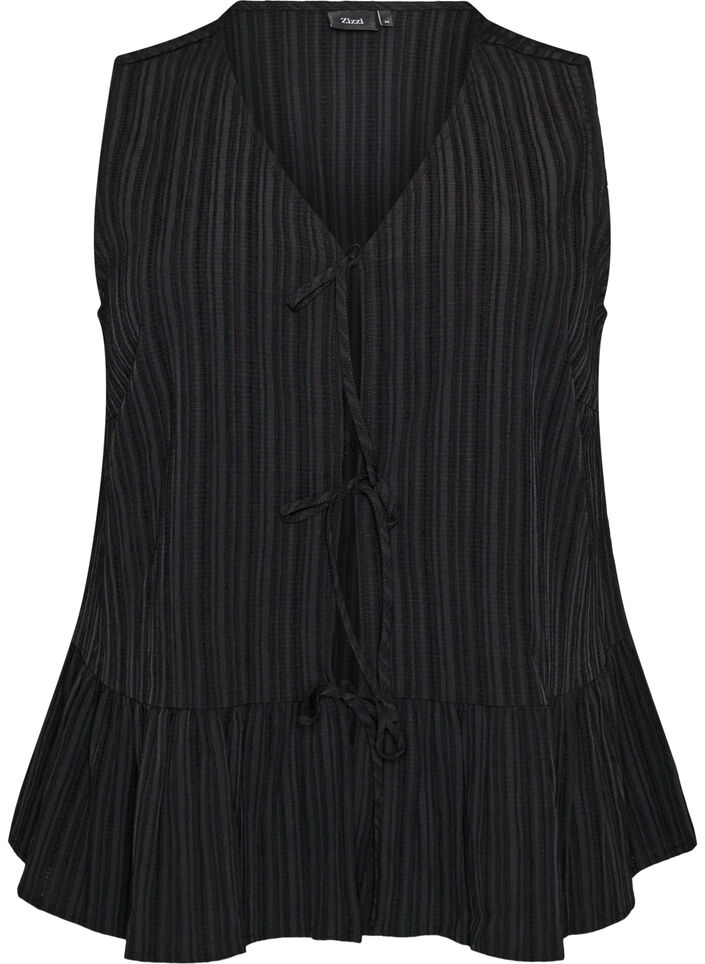 &Auml;rml&ouml;s blus med struktur och knytning, Svart, Packshot image number 0