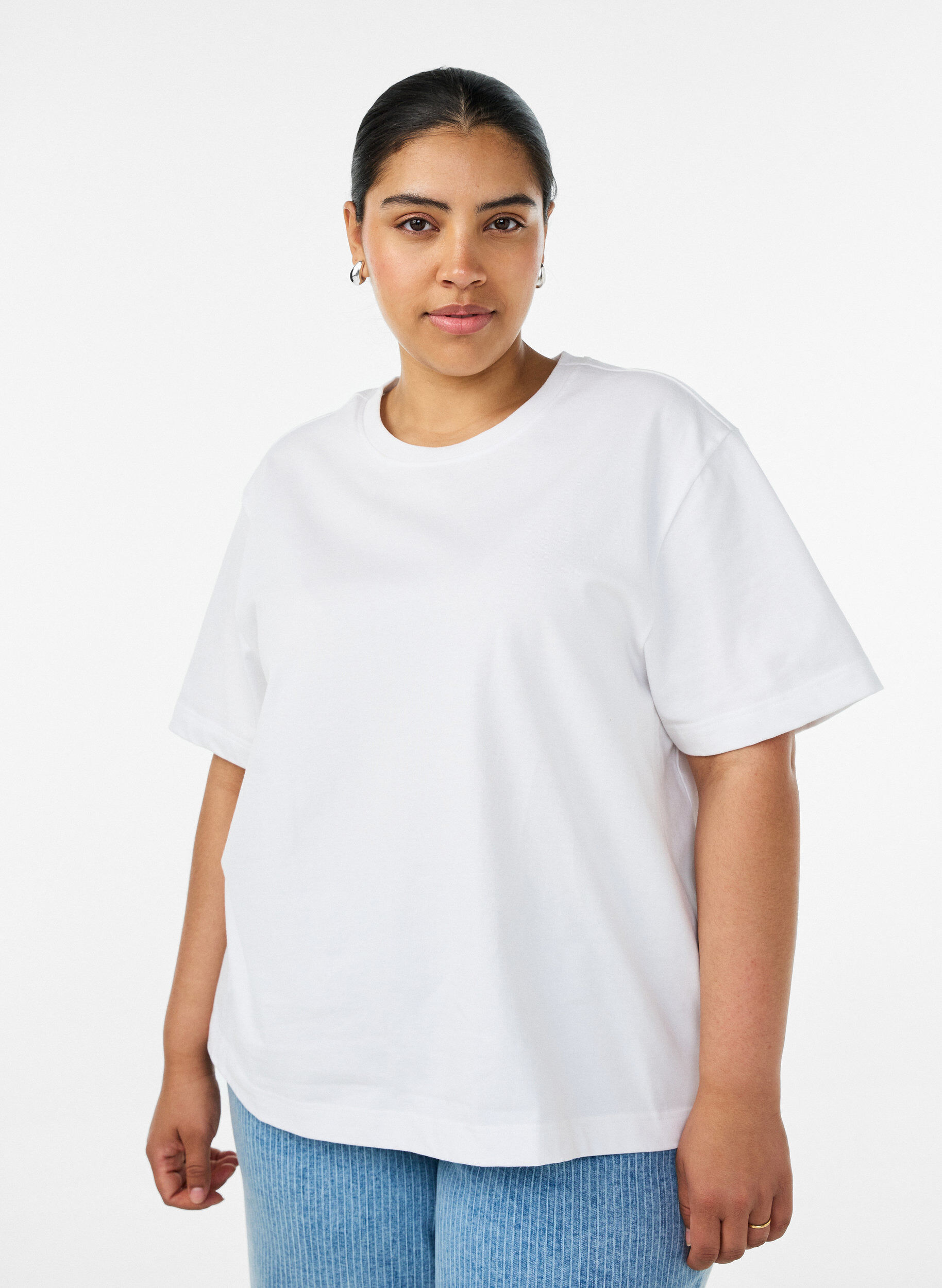 Boxig t-shirt i bomull, Vit, Model