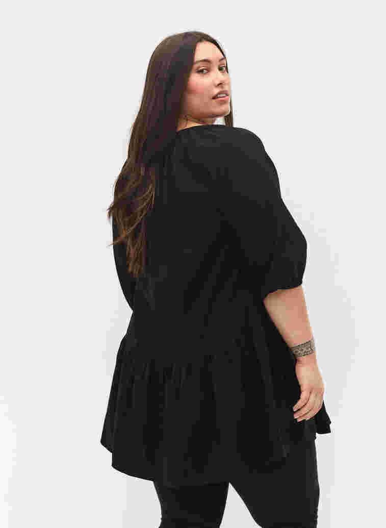 A-linjeformad tunika med 3/4-ärmar, Black, Model image number 1