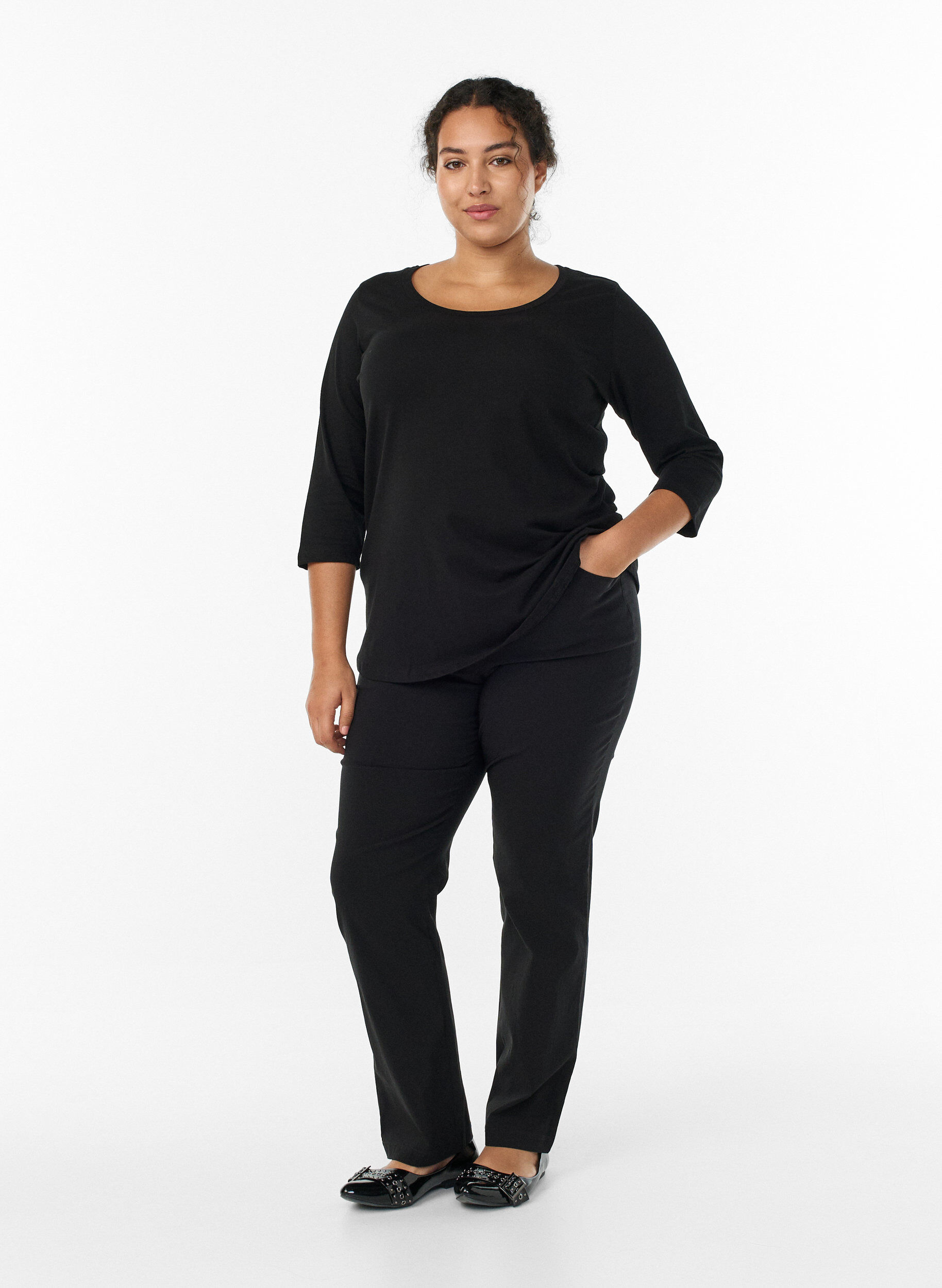 ZizziBomullstr&ouml;ja med 3/4-&auml;rmar, Svart, Model image number 1