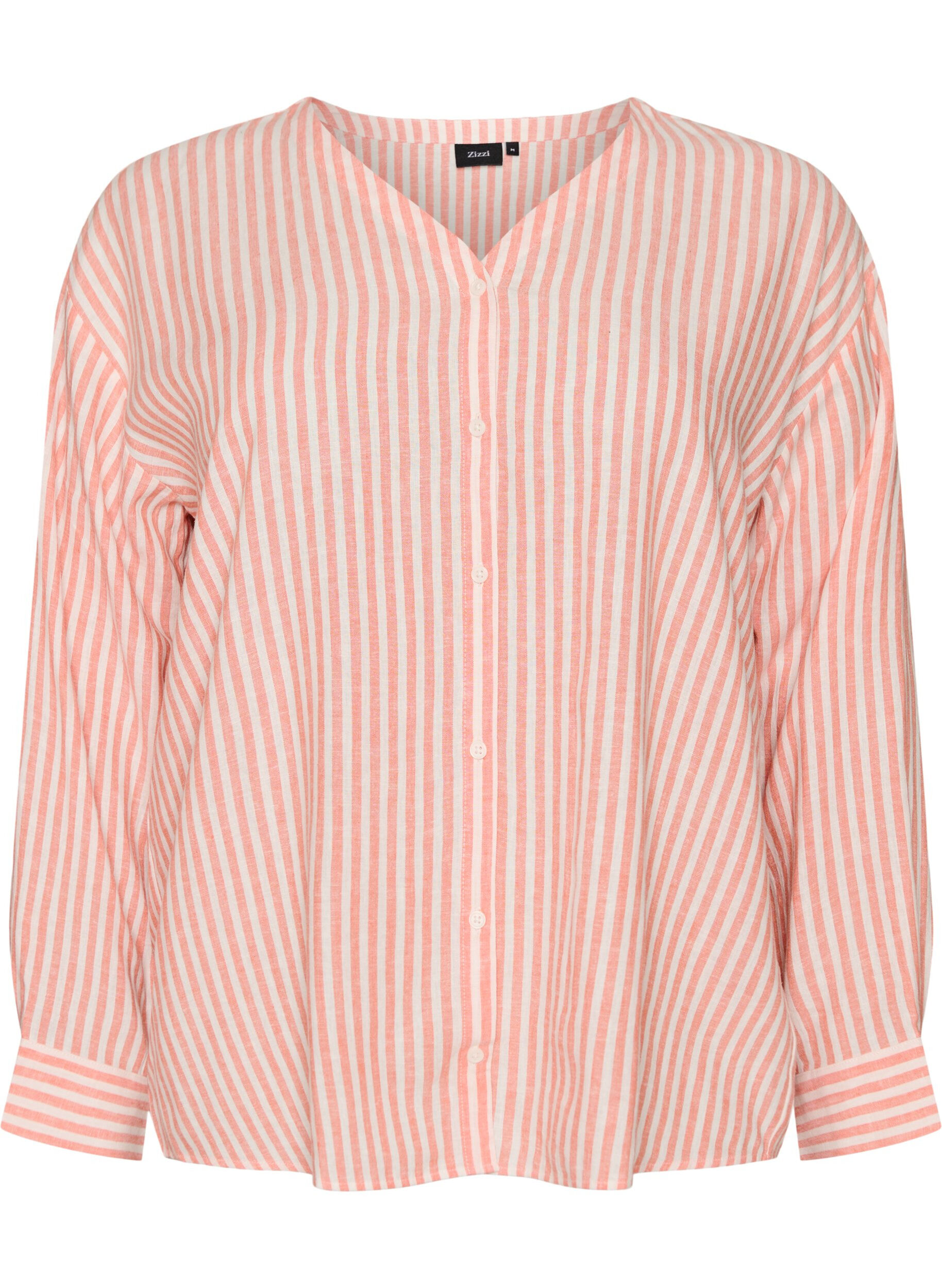 Blus i linne och viskos med v-ringning