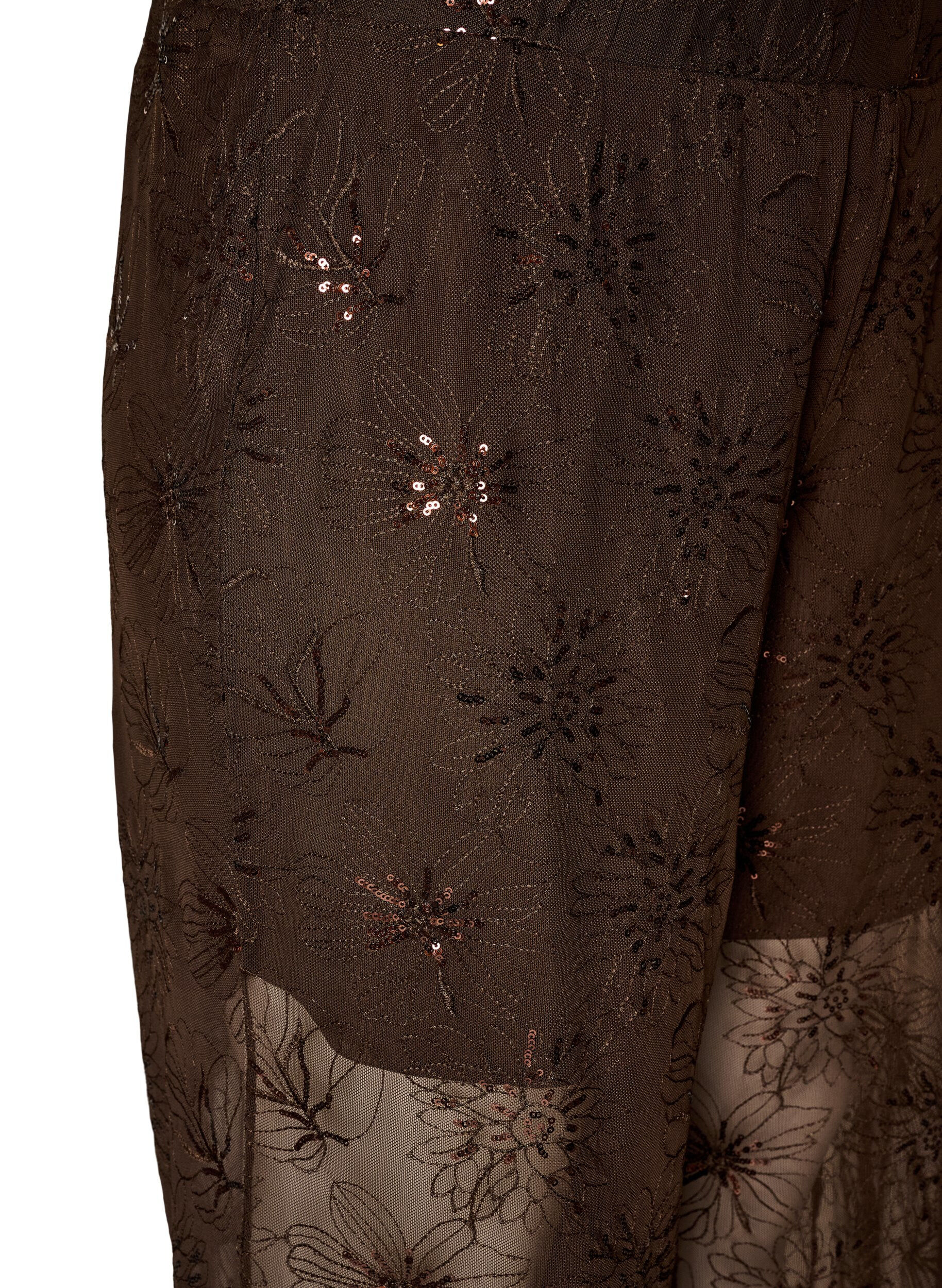ZizziByxor i mesh med blombroderi och paljetter, Brun, Packshot image number 2