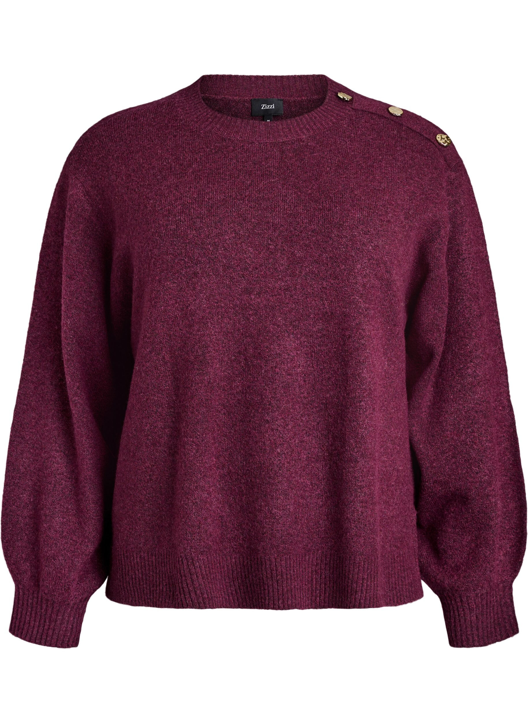 ZizziStickad blus med knappdetalj, M&ouml;rk Bordeaux, Packshot image number 0
