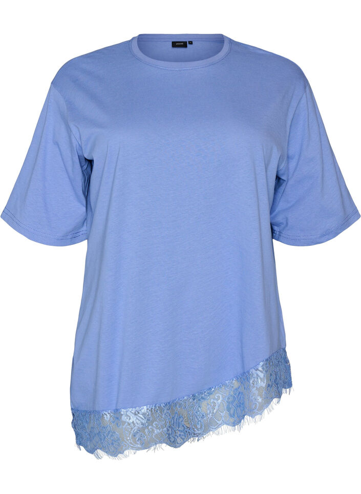 T-shirt med asymmetrisk spetskant, Lila, Packshot image number 0