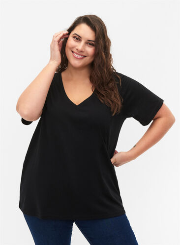 FLASH - 2-pack v-ringade t-shirtar, Black/Black, Model image number 0