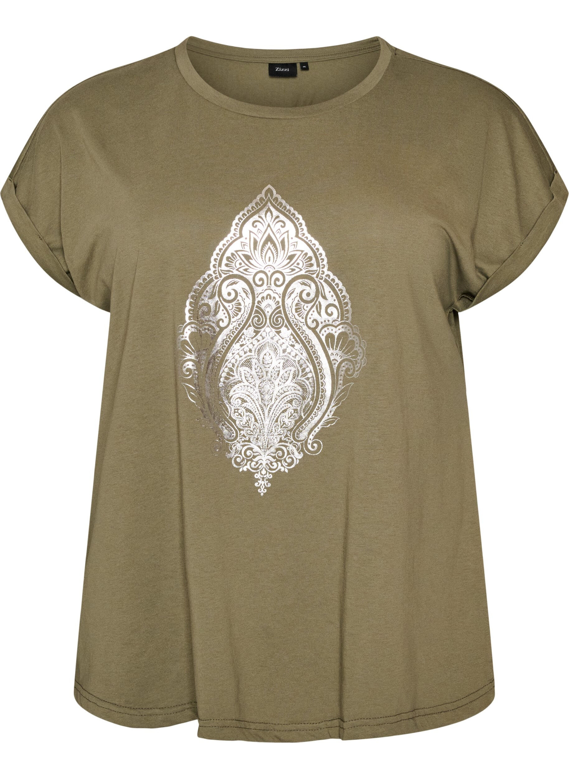 ZizziT-shirt med dekorativt tryck framtill, Gr&ouml;n, Packshot image number 0