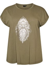 T-shirt med dekorativt tryck framtill, Gr&ouml;n