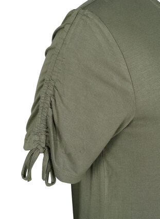 Kortärmad viskosklänning med snördetaljer, Dusty Olive, Packshot image number 3
